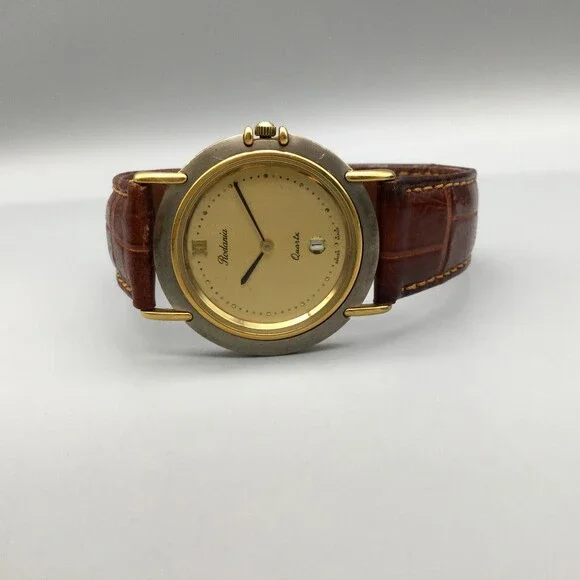 Vtg Rodania Watch Women 32mm Gold Tone Date Brown Leather Band New Battery - Picture 5 of 14